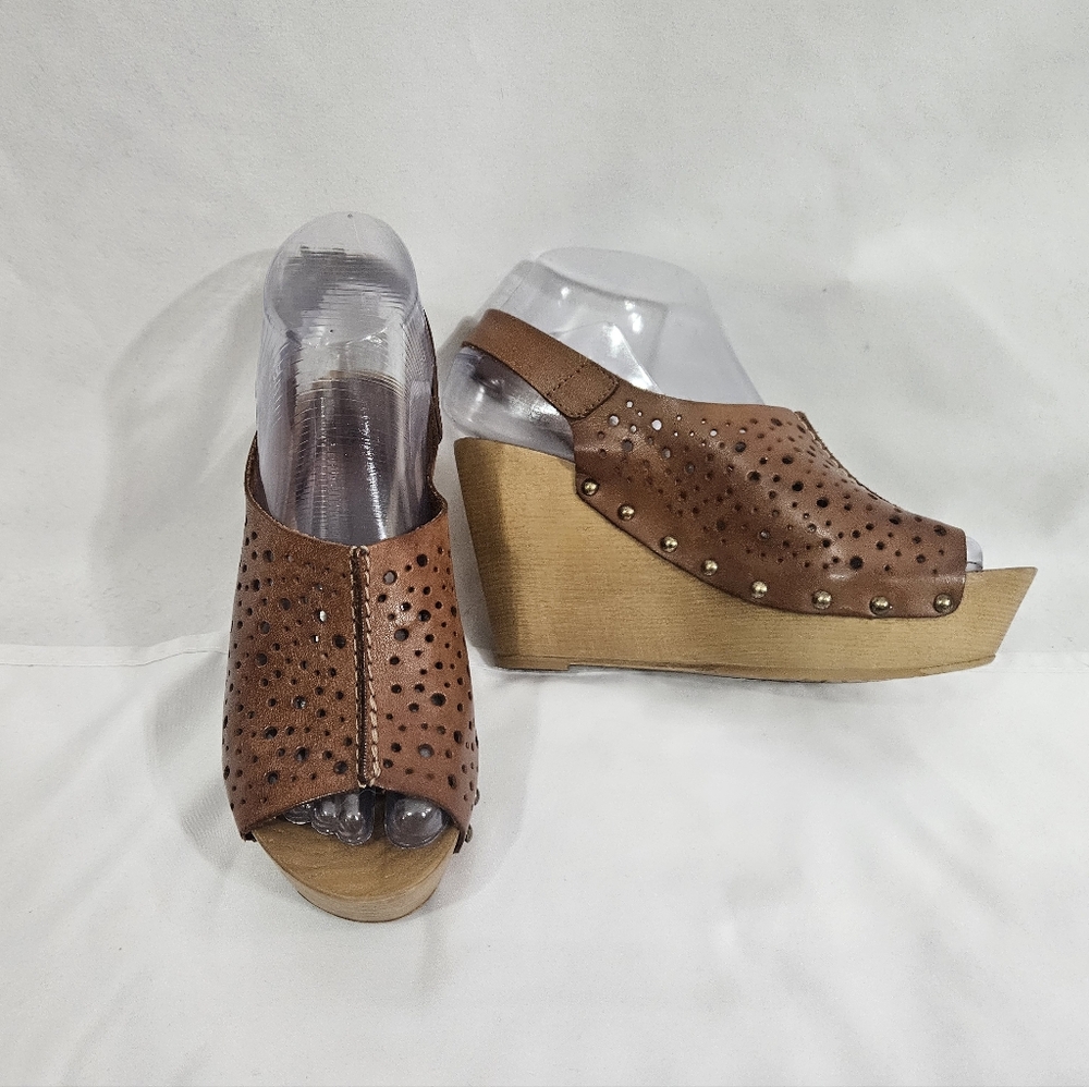 Natalia Blanco Brown Leather Wedge Shoes Womens Size 36